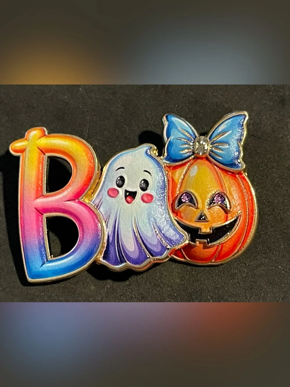 Halloween 'Boo' Pin - Multicolor Ghost & Pumpkin- NEW